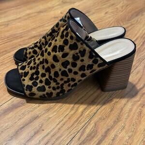 Rockport Total Motion Animal Print Leather Heeled Open Toe Mules Sandals | Sz 8